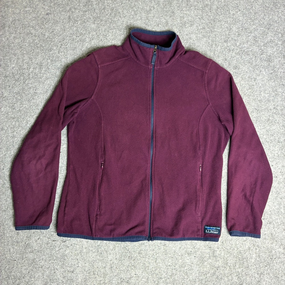 LL Bean Womens Petite Medium Plum Purple Full Zip Fleece Jacket Outdoor 505315